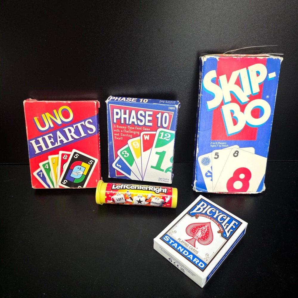Mattel Skip-Bo Phase 10 Uno Hearts LCR Bicycle Card Game Bundle Lot Vintage 90s